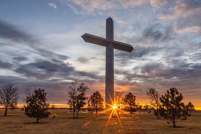 large outdoor lighted cross