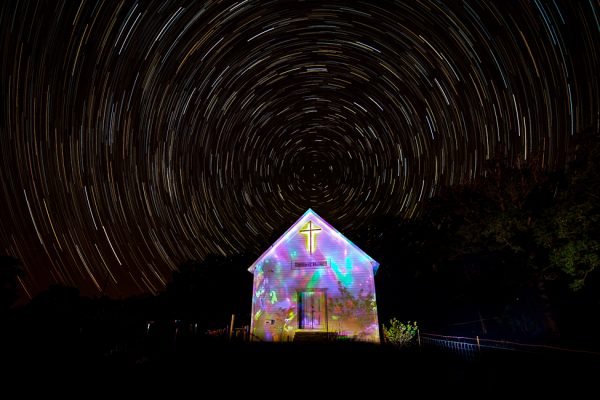 Star Trails over Country Church